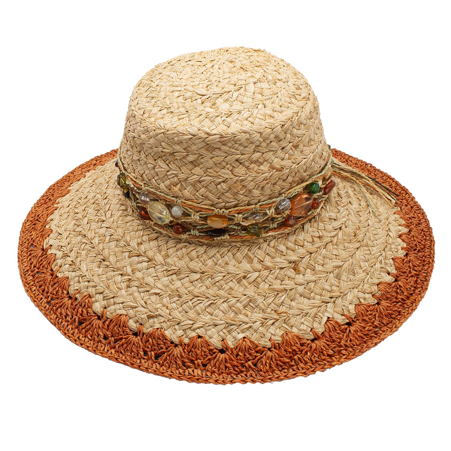 La Paz Raffia Straw Crochet Band Round Sun Resort Hat