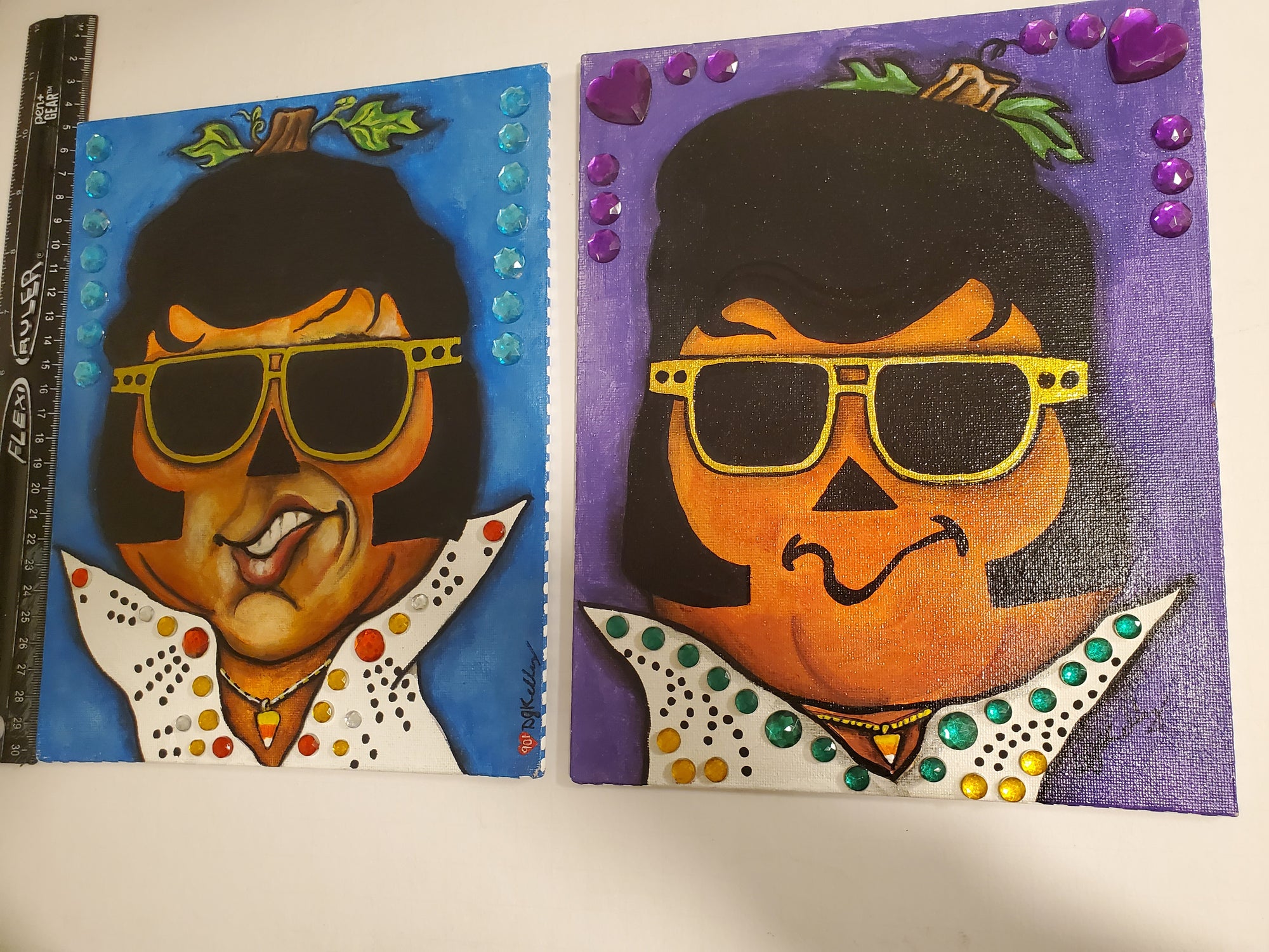 Elvis pumpkin, 2 colors.,8x10"painted by local Memphian DJ Kelly.