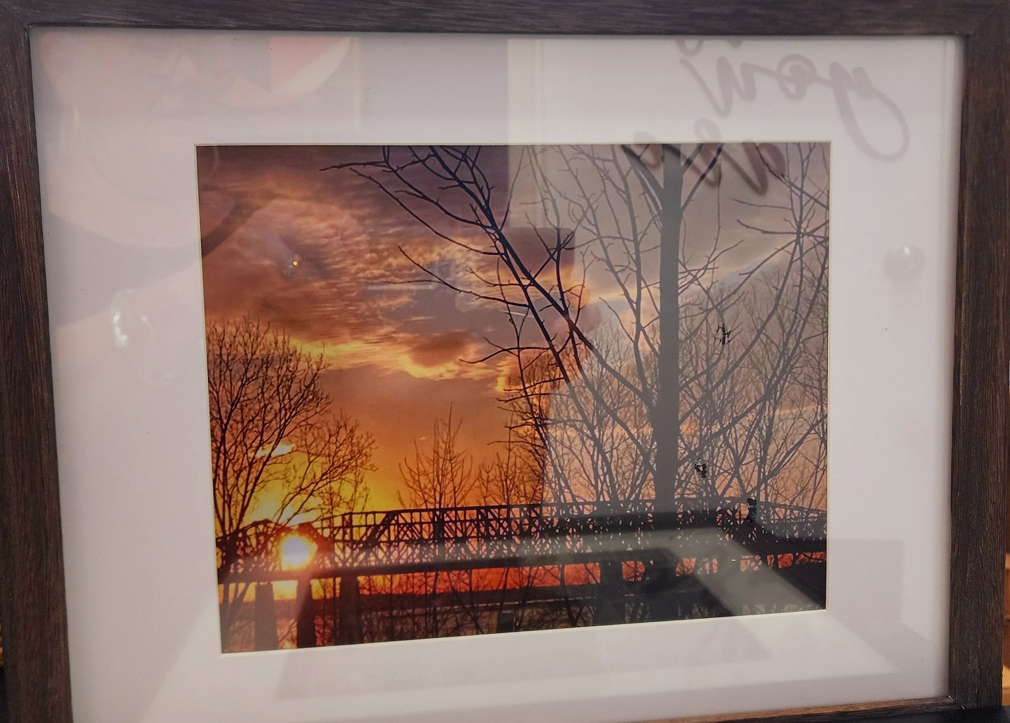 "Old Bridge at Sunset" Framed Photograph by Debra Edge