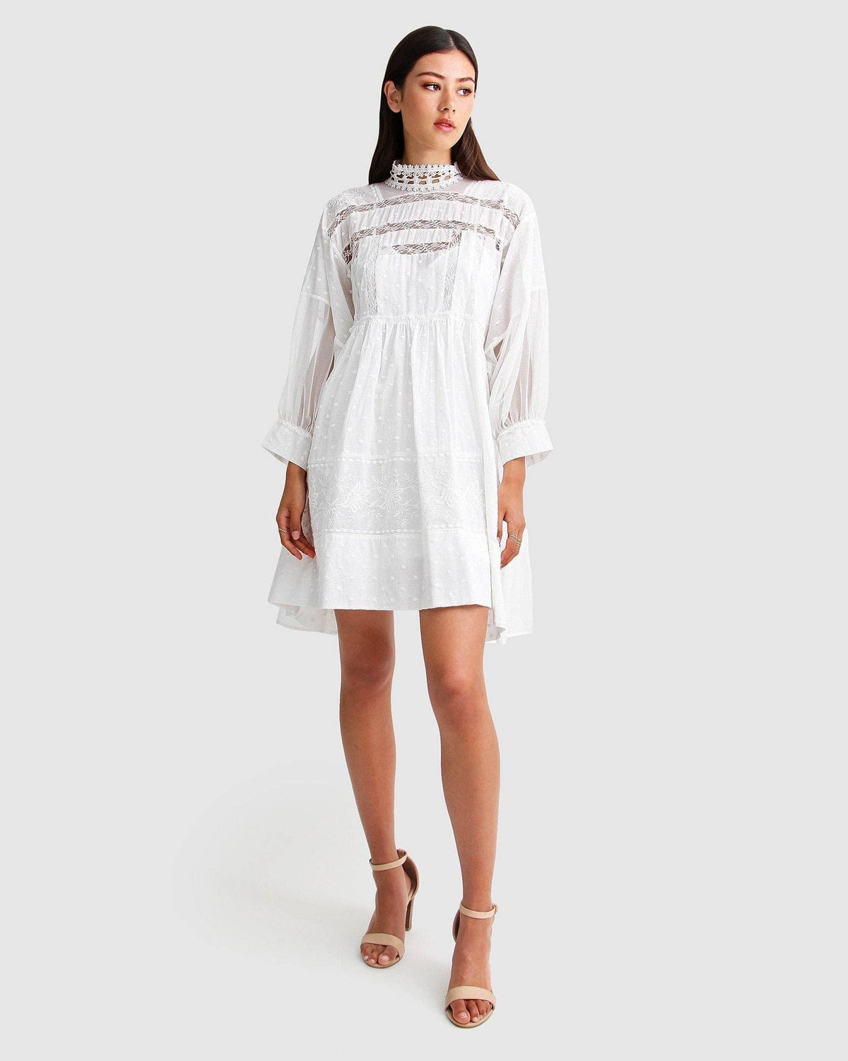 Unforgettable Oversized Lace Mini Dress - White: XS-S