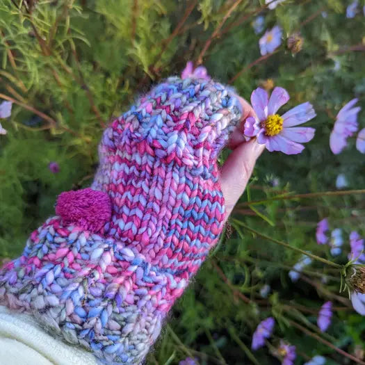Knitted Pom Pom Mitts