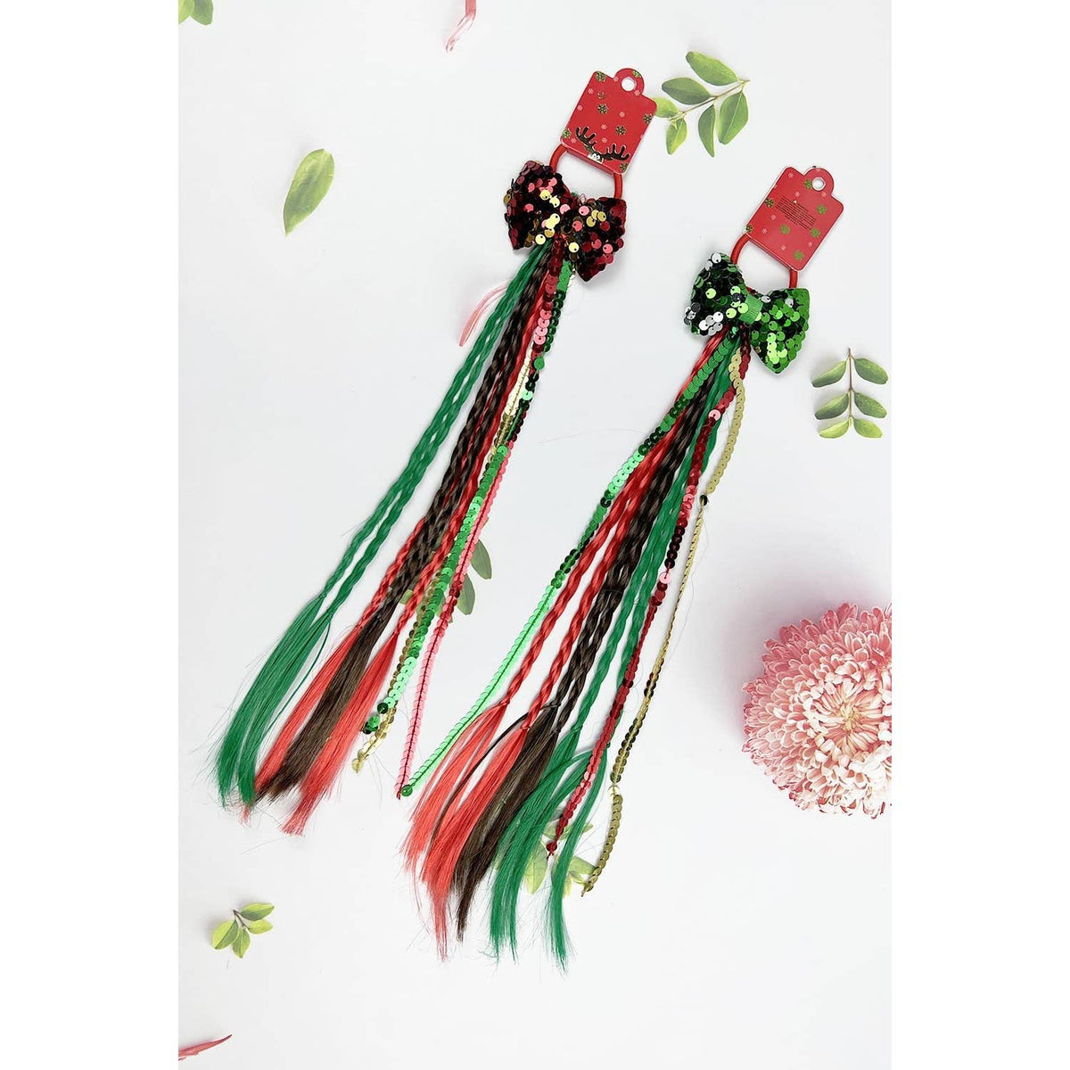 CHRISTMAS THEME SYNTHETIC BRAIDED HAIR WITH SEQUINS BOW