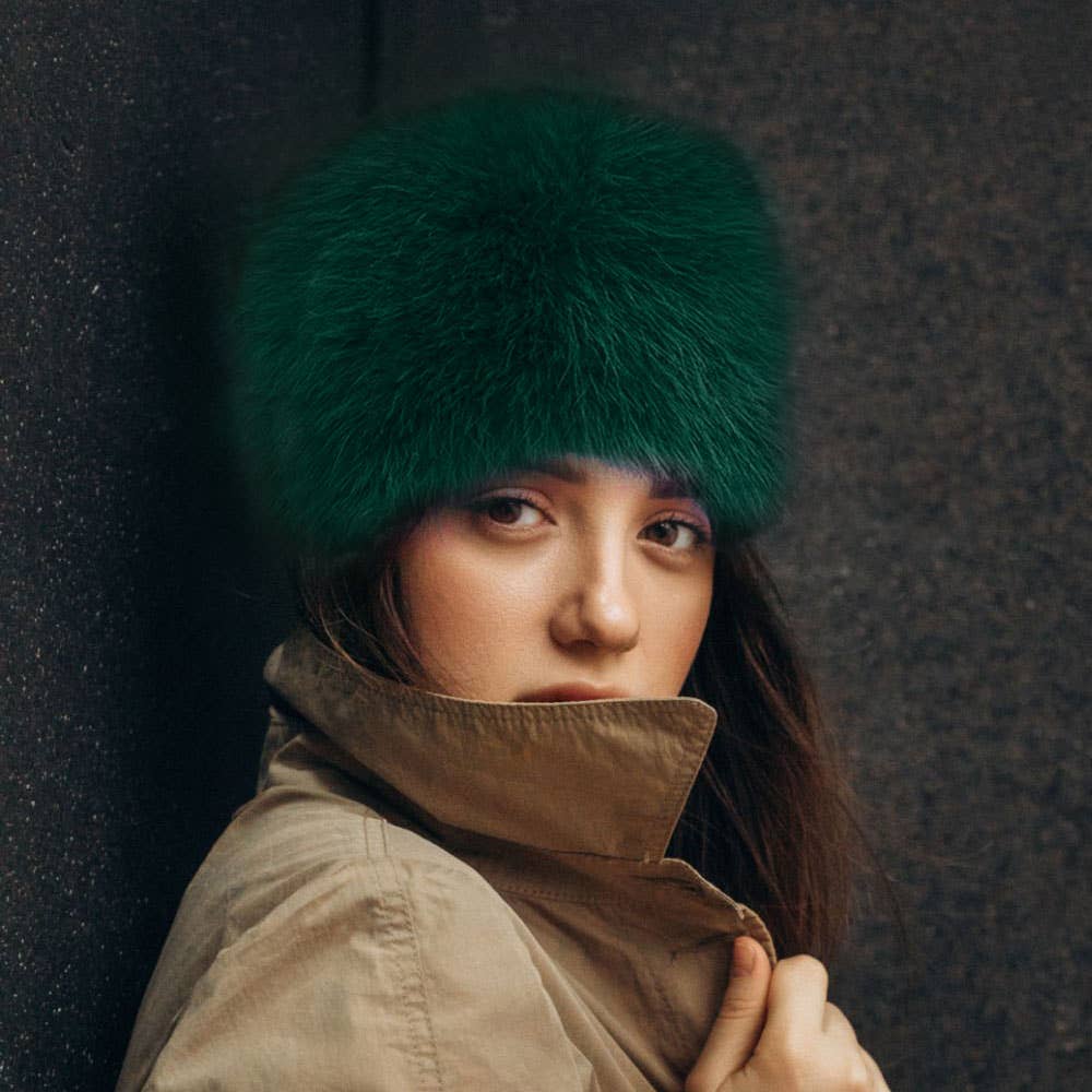 Faux Fur Furry Cossack Style Winter Hat: Green