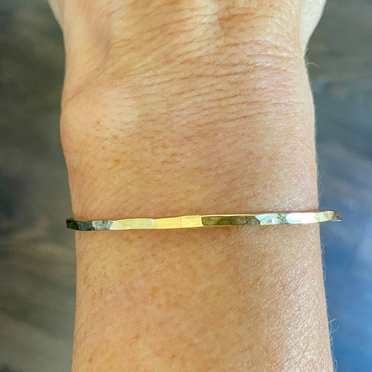 Gold Bangle Cuff Bracelet Hammered Charms Pearl Drop