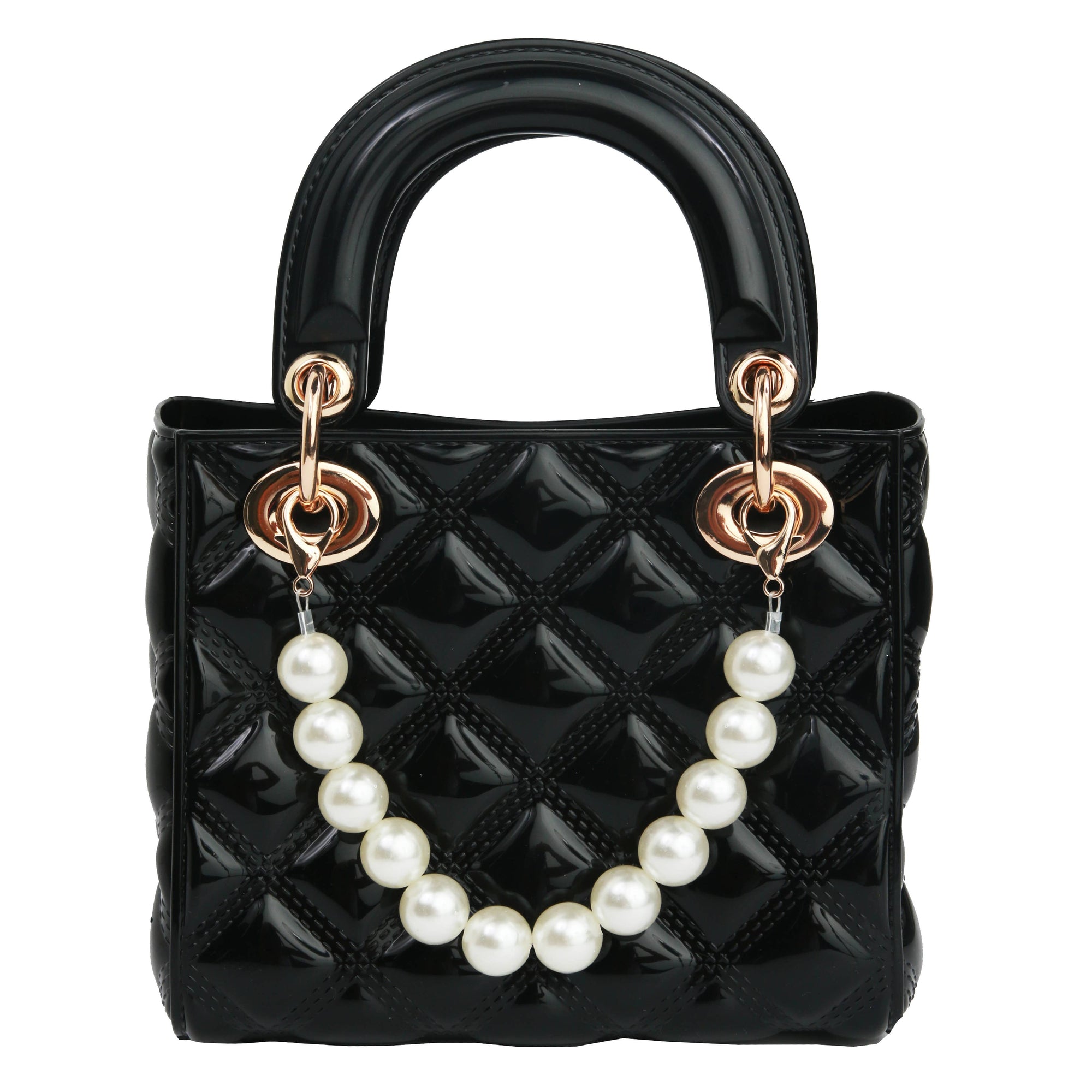 Large Black Patent Pearl Handbag