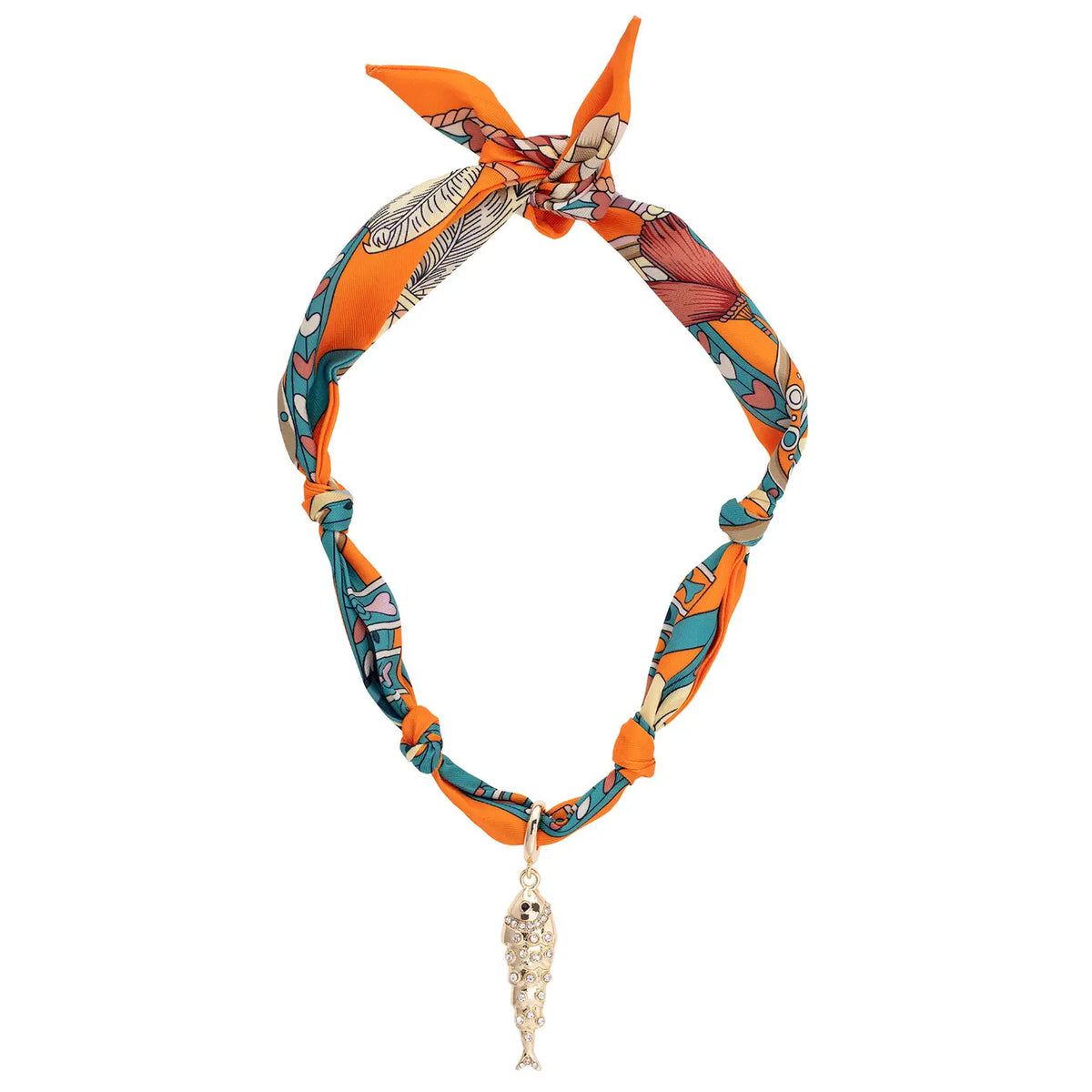 Colette Pave Sardine Scarf Necklace in Orange &amp; Teal