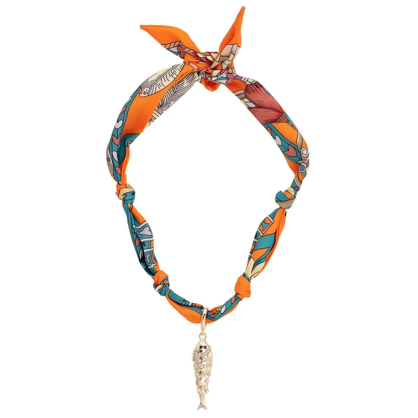 Colette Pave Sardine Scarf Necklace in Orange & Teal