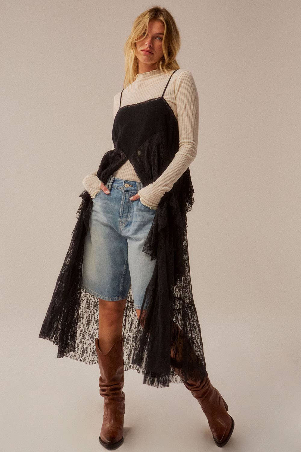 Ruffled Lace Flyaway Maxi Cami Top
