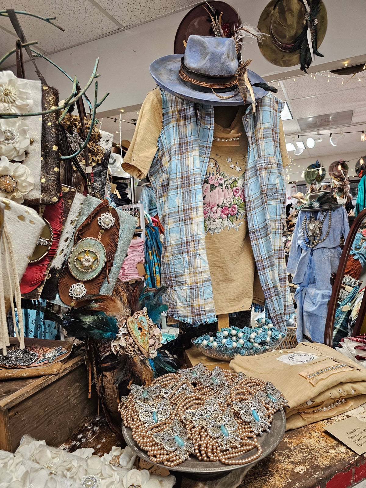 Distressed Sky Blue Flannel Vest