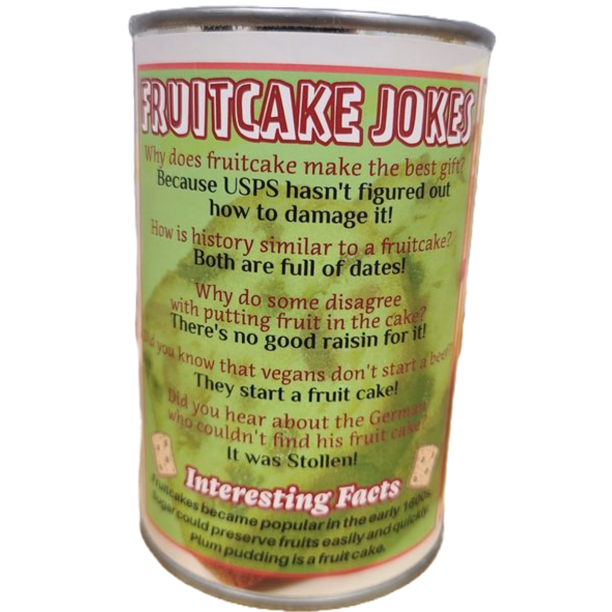 Canned Fruitcake | Plush Fruit Cake w/Jokes | Christmas : Pop Top Lid
