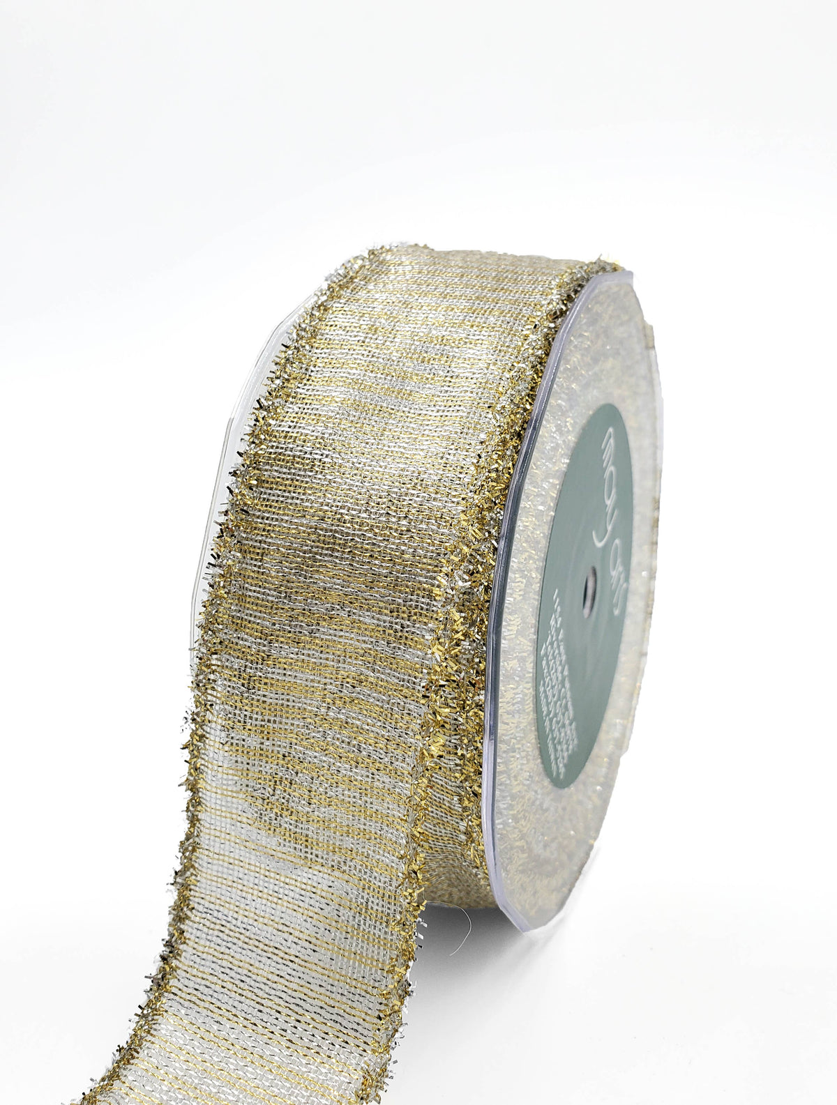 Silver &amp; Gold Wired Metallic Striped Ribbon with Tinsel Edge: 1.5"