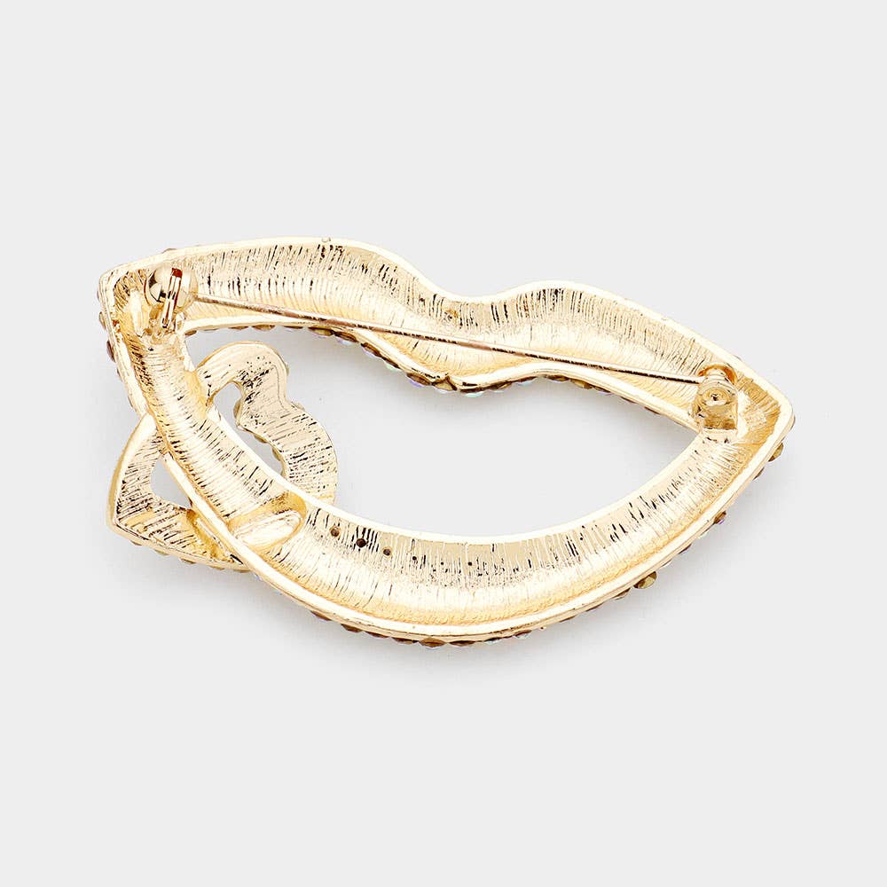 Rhinestone Lip Heart Pin Brooch