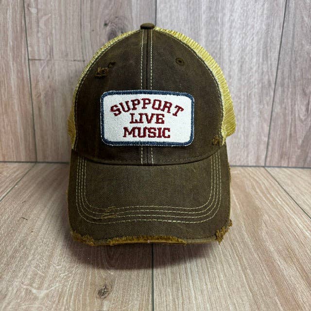Support Live Music Distressed Trucker Hat