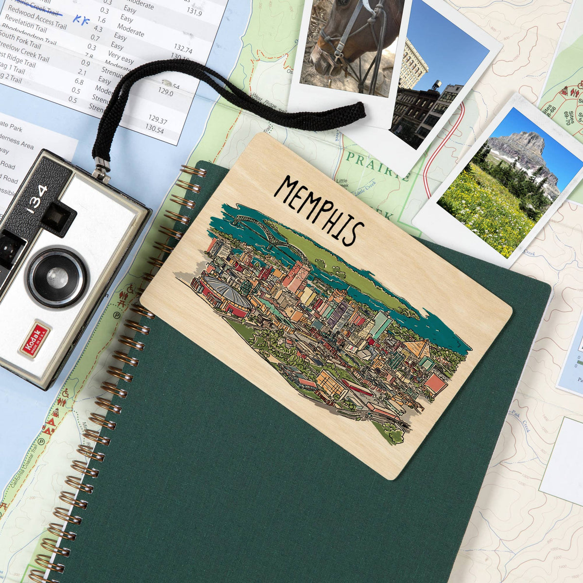 WOOD POSTCARD Memphis, Tennessee, Line Drawing