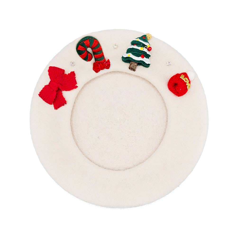 Wool Blended Christmas Charm Pointed Beret Hat