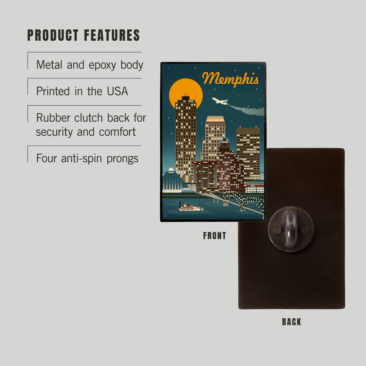 Retro Skyline, Memphis, Tn, Lapel Pin