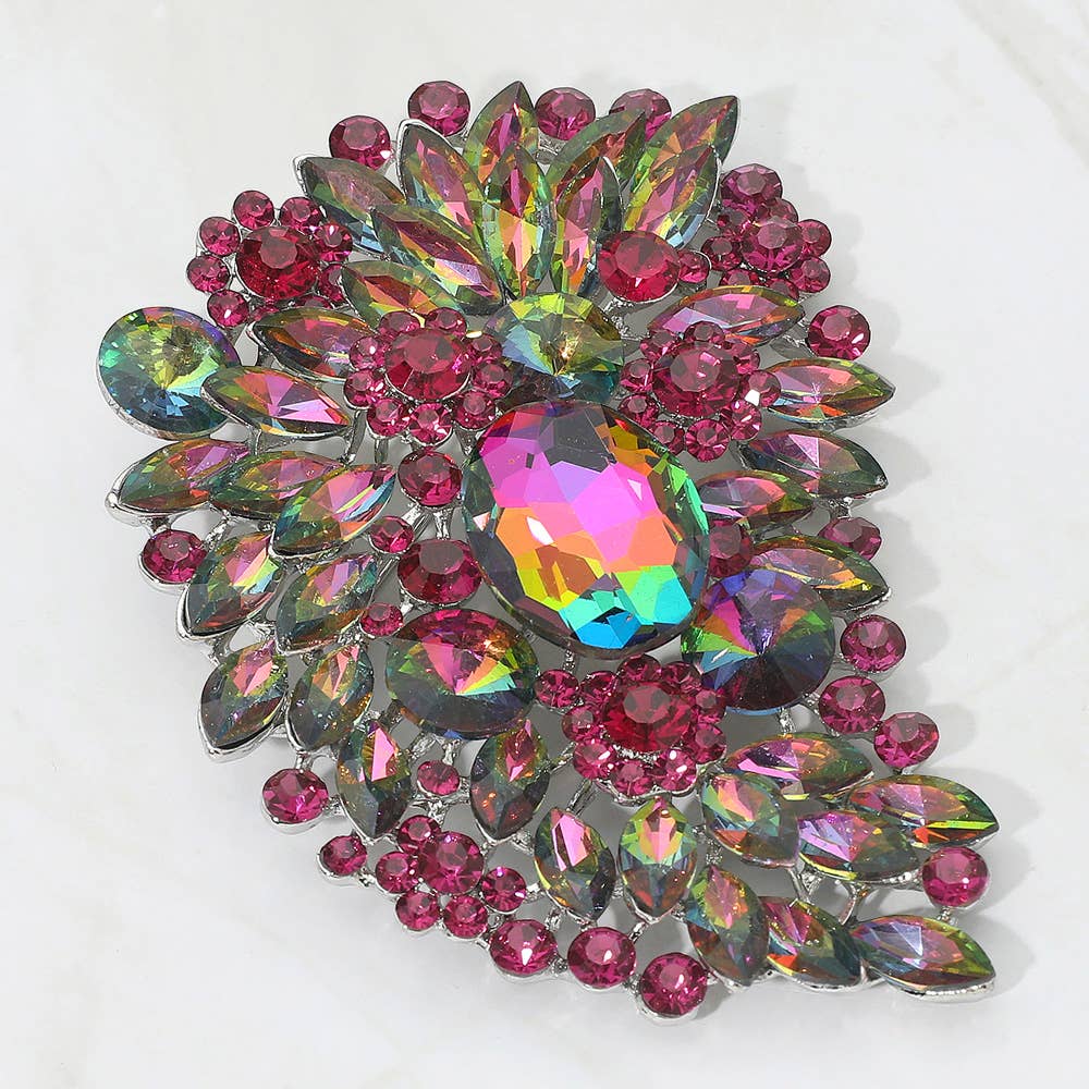 Oversize Multi Stone Floral Pin Brooch