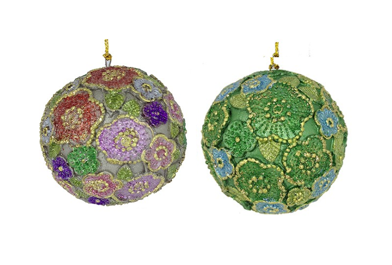 3" Beaded Petals Ball Ornament: Champagne Rose