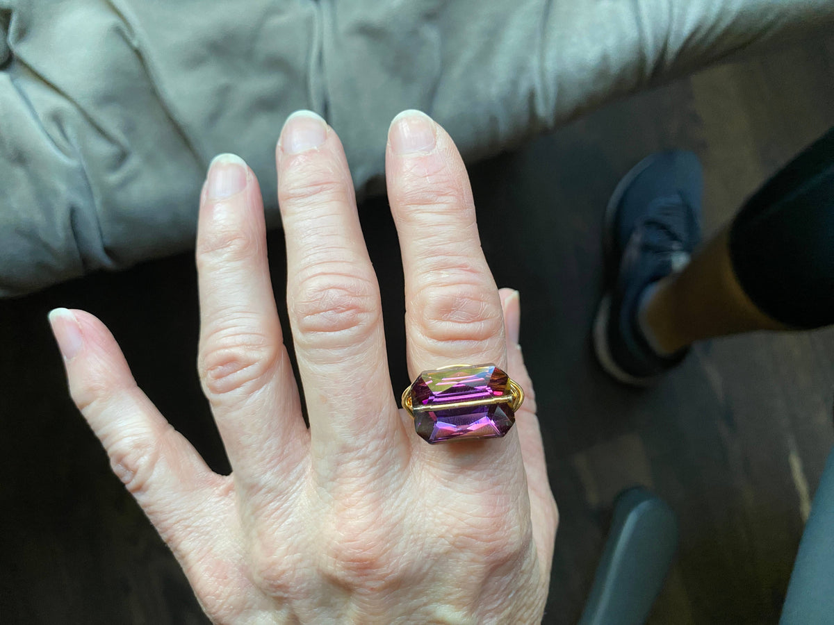 Purple - Crystal Ring Cocktail Statement Silver Wire Wrapped: Purple / Sterling Silver Plated