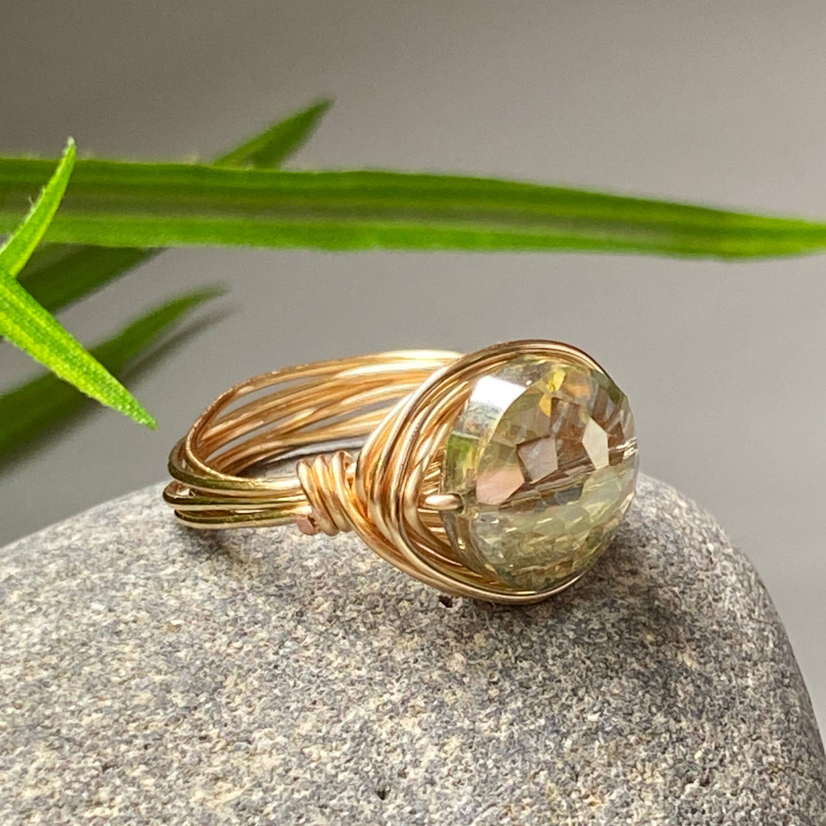 Green - Olive Green Crystal Statement Gold Ring: Gold