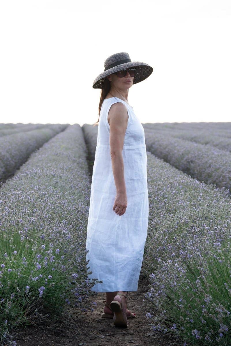 Sleeveless Long Linen Dress Prima: White