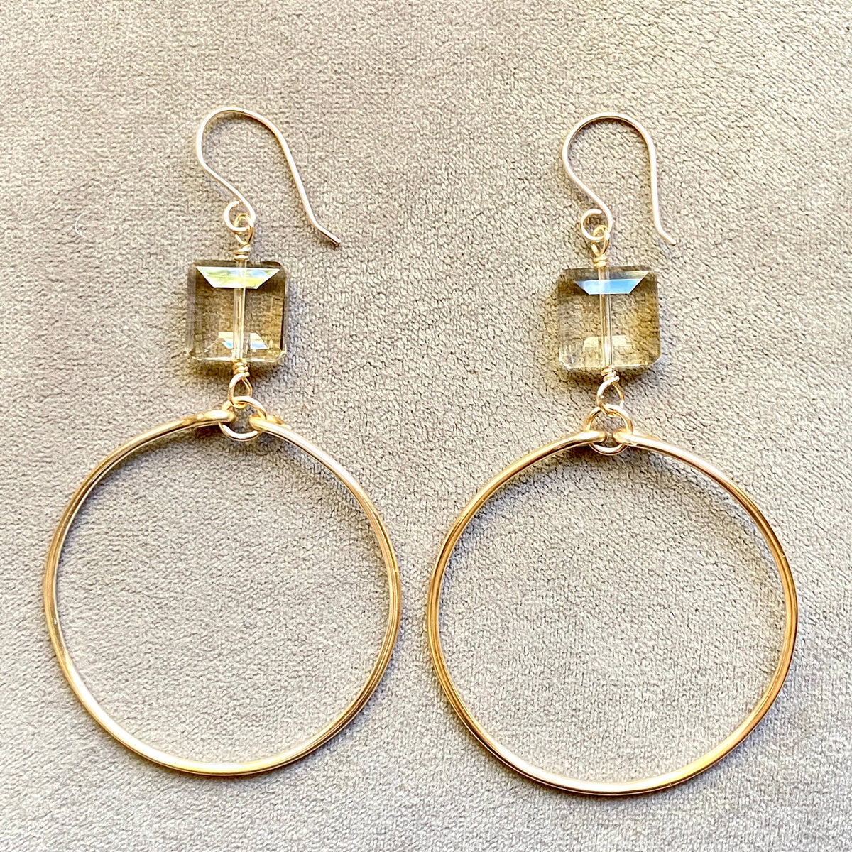 Large Smooth Gold  Hoop Champagne Crystal Earrings Sparkle: Champagne / Gold Hoops