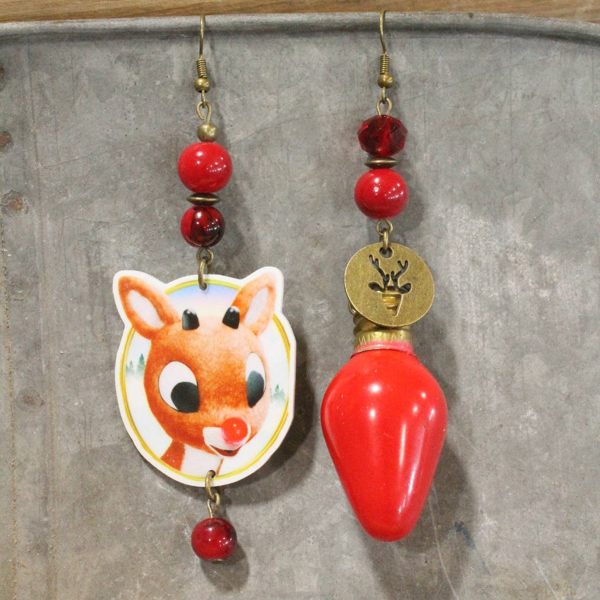 Red Nose Day Reindeer Dangle Earrings