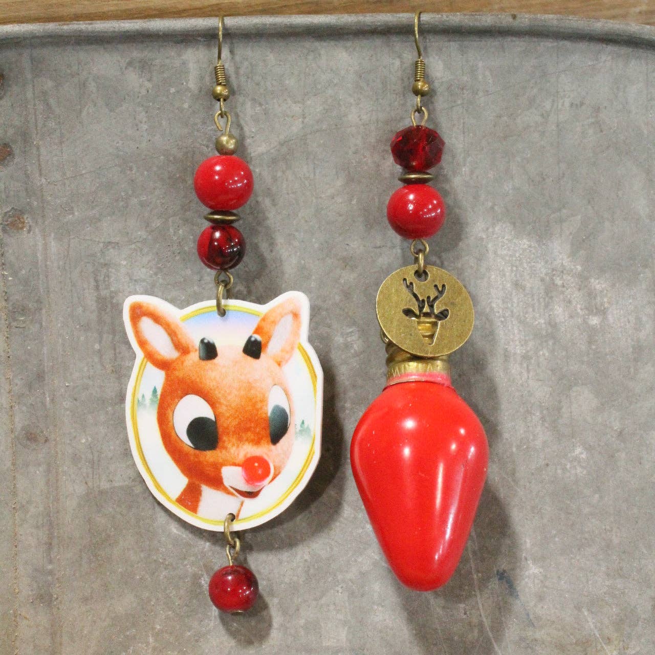 Red Nose Day Reindeer Dangle Earrings