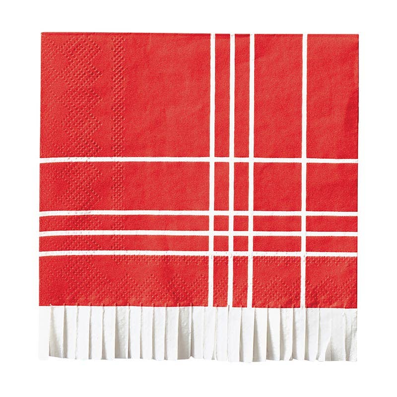S'mores Fringe Cocktail Napkin - Red Plaid
