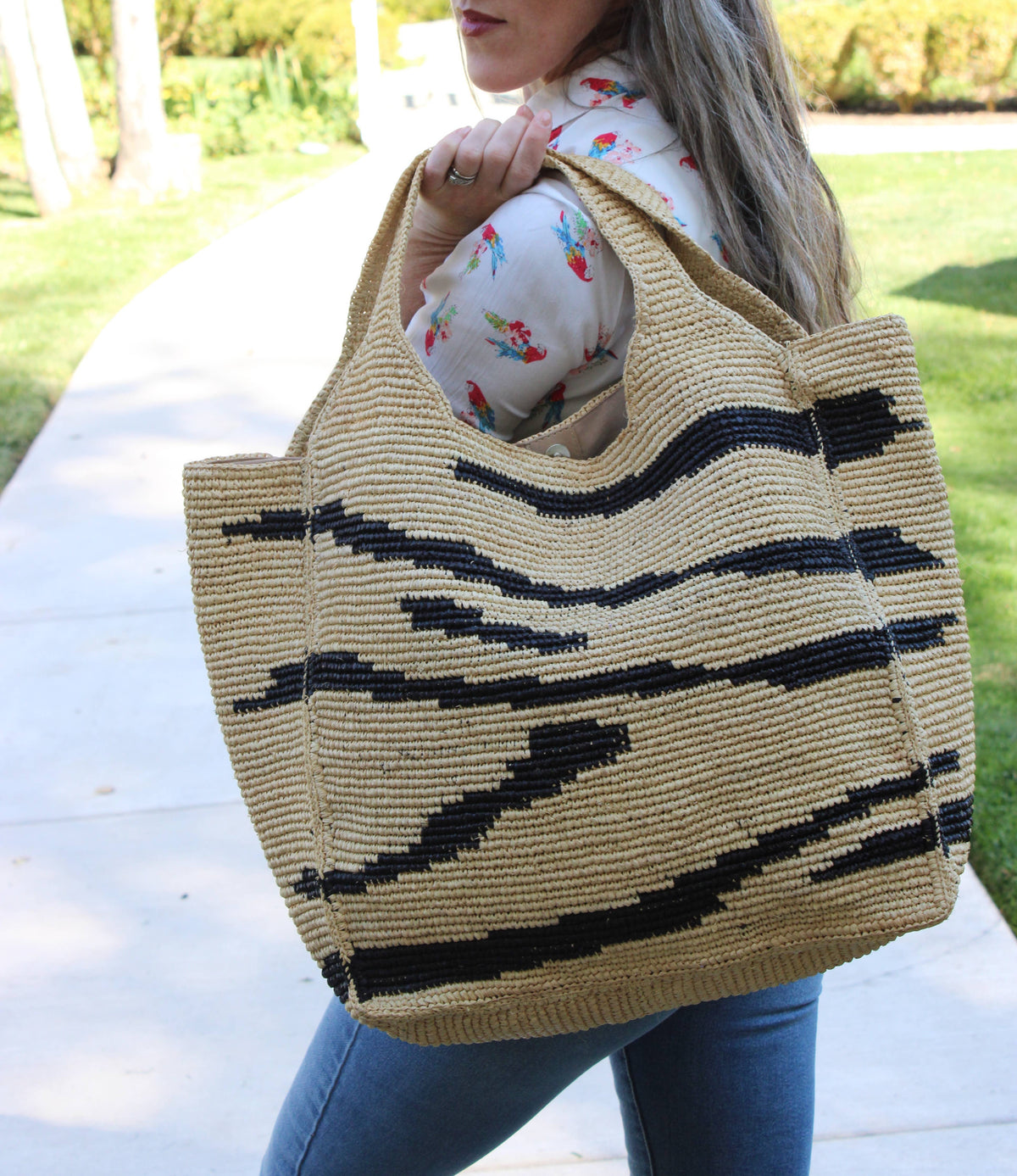 Mamie XL Raffia Crochet Straw Basket Handbag Tote