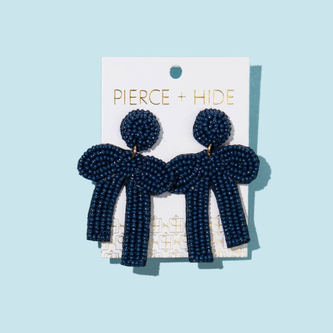 Custom Navy Beaded Bow Earrings