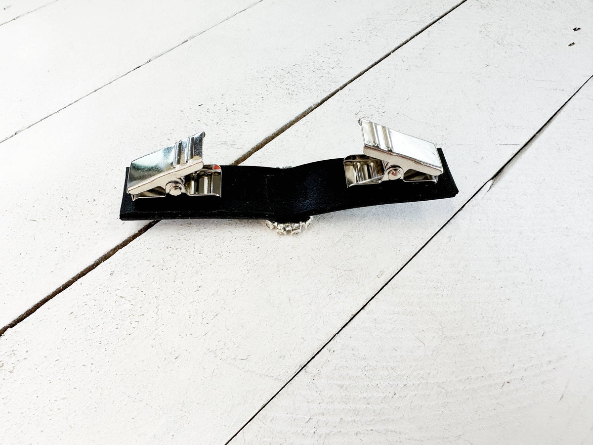 Black Leather &amp; Rhinestones Cinch Clip for Dresses