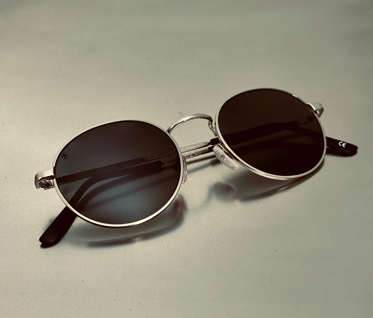 Baptiste Black Stainless Steel Sunglasses, Handmade in Italy: Silver Frame/Black Lenses or Gold Frame/Green Lenses