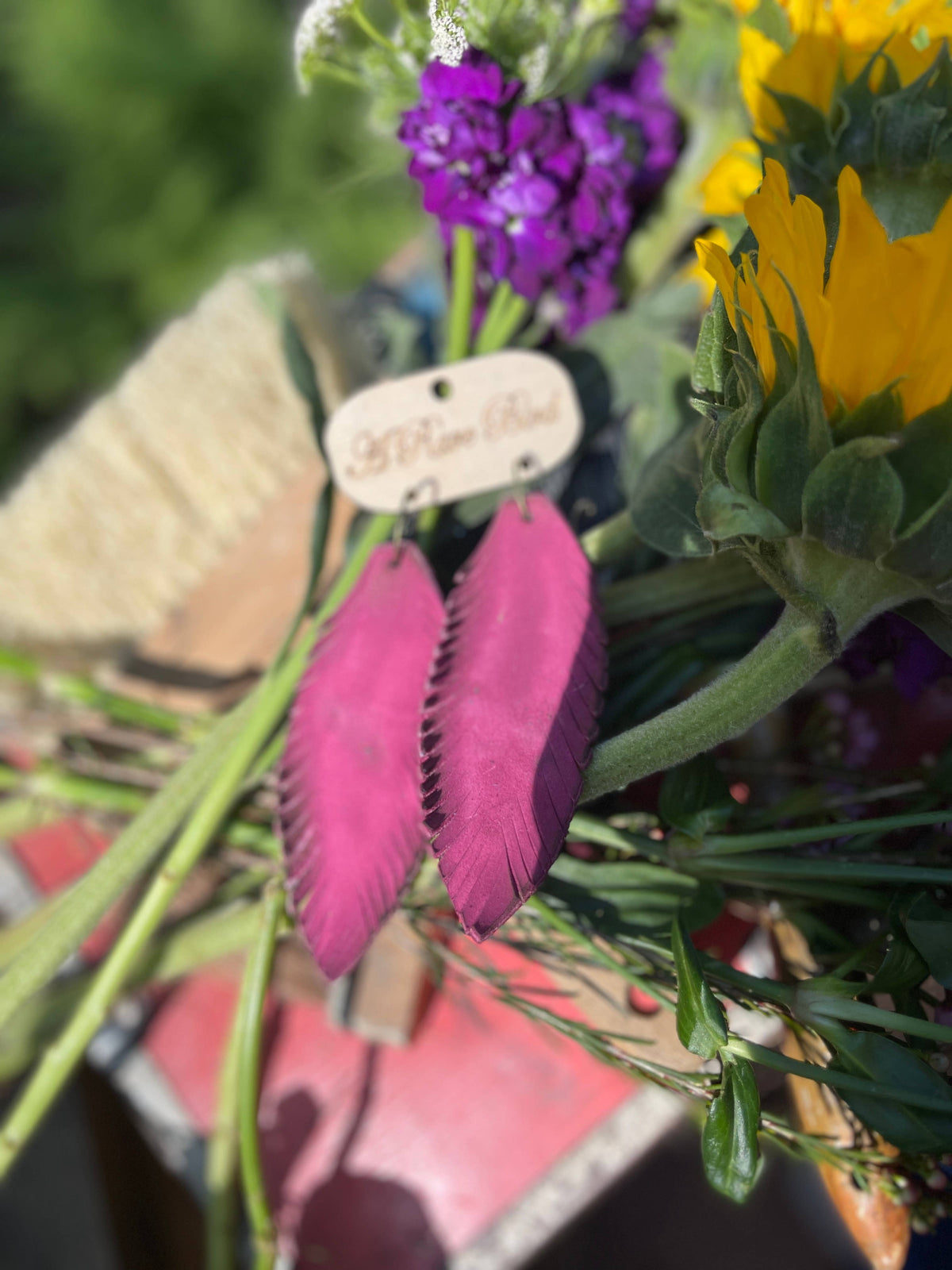 Hand-cut Pink Leather Feather Earrings