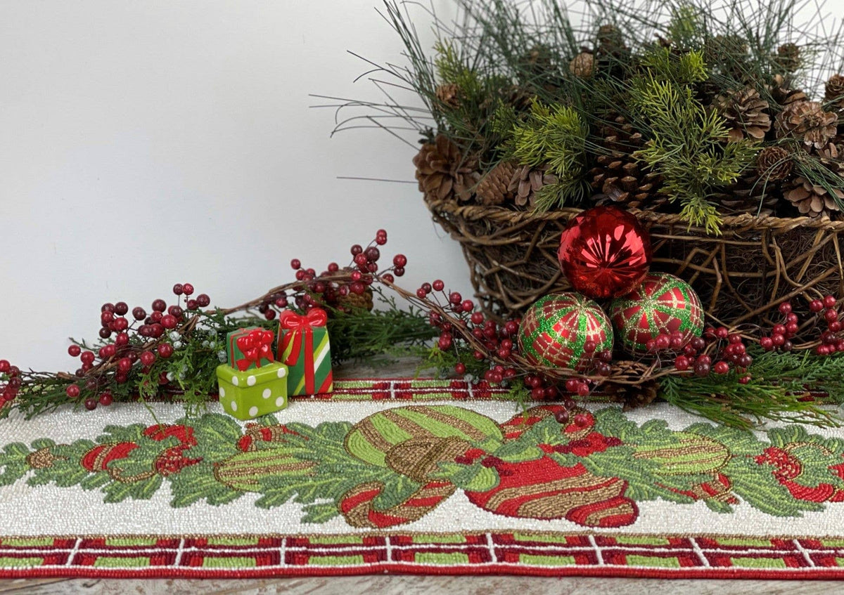 Christmas Plaid Beaded Table Runner