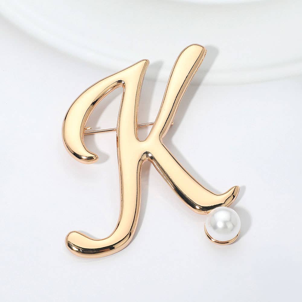 Pearl Accent Initial Letter Pin Brooch