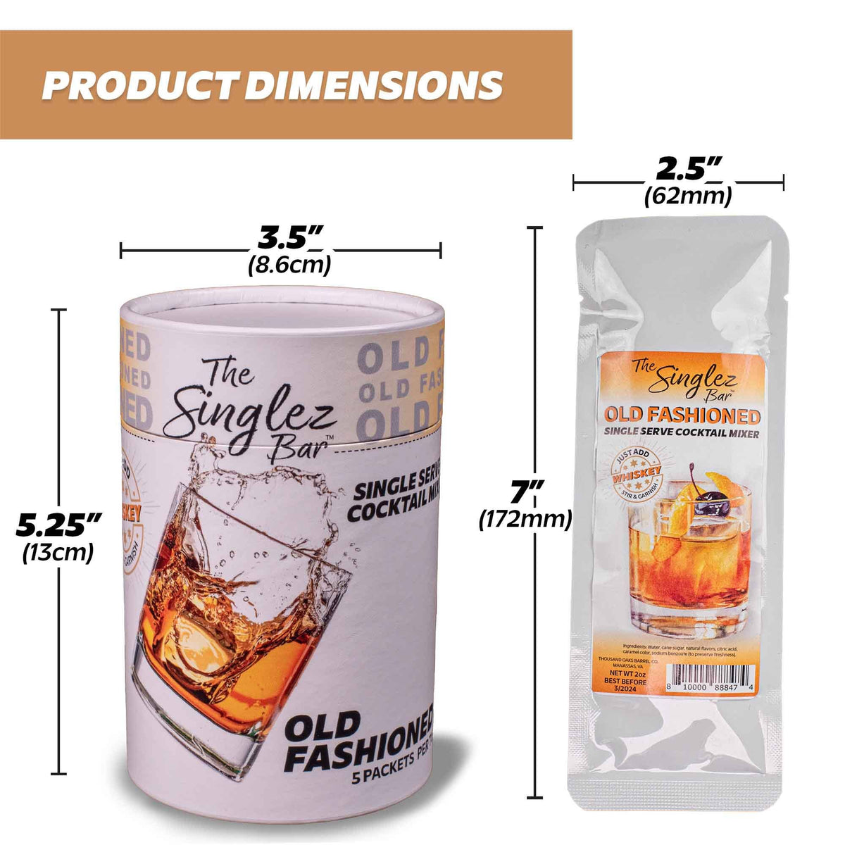 Singlez Bar Old Fashioned- 5-Pack Single Serve Mixers