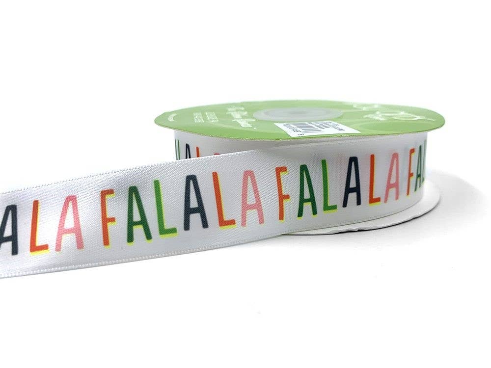 ~1" Fa La La Whimsical Satin Holiday Print Ribbon