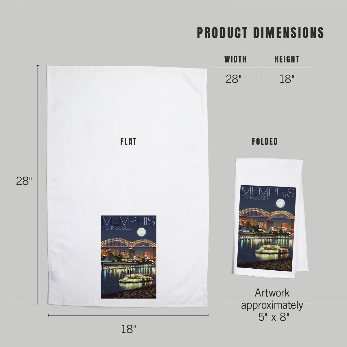 ORGANIC TEA TOWEL Memphis, Tennesseee, Skyline at Night