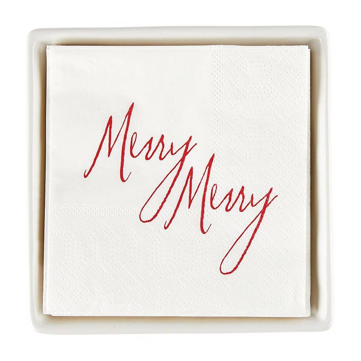 Face to Face Ceramic Napkin Tray + Napkins - Merry Merry: Spot Clean Only / Ceramic, Paper, Fabric