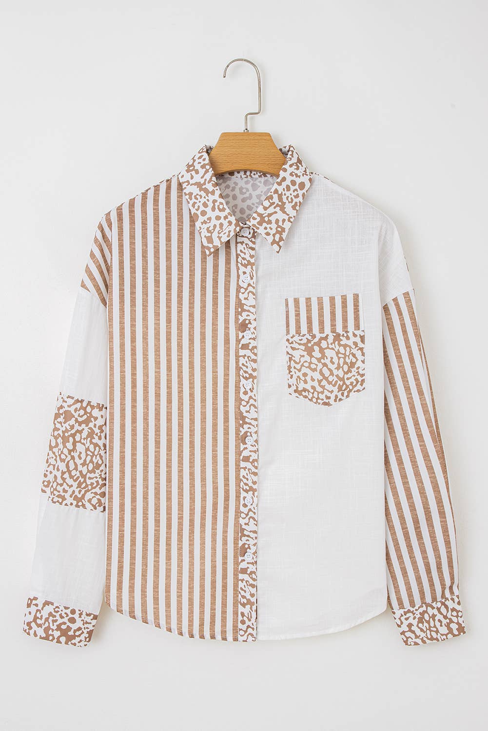 Leopard Striped Western Patchwork Button-up Shirt (S-4X)