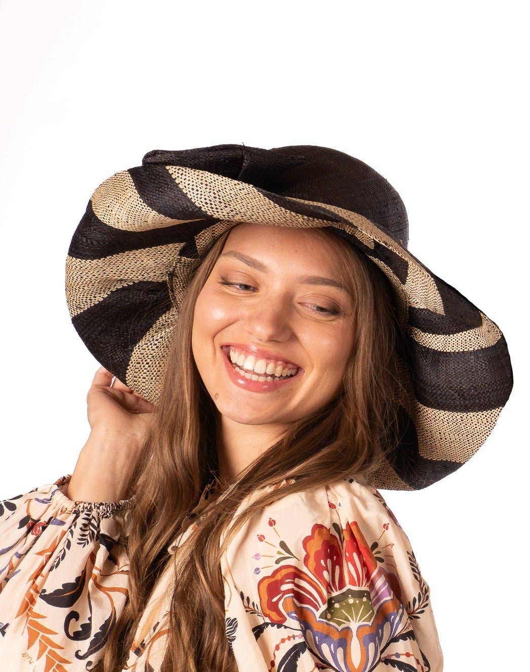 Audrey 5" Wide Brim Big Bow Stripe Straw Sun Hats