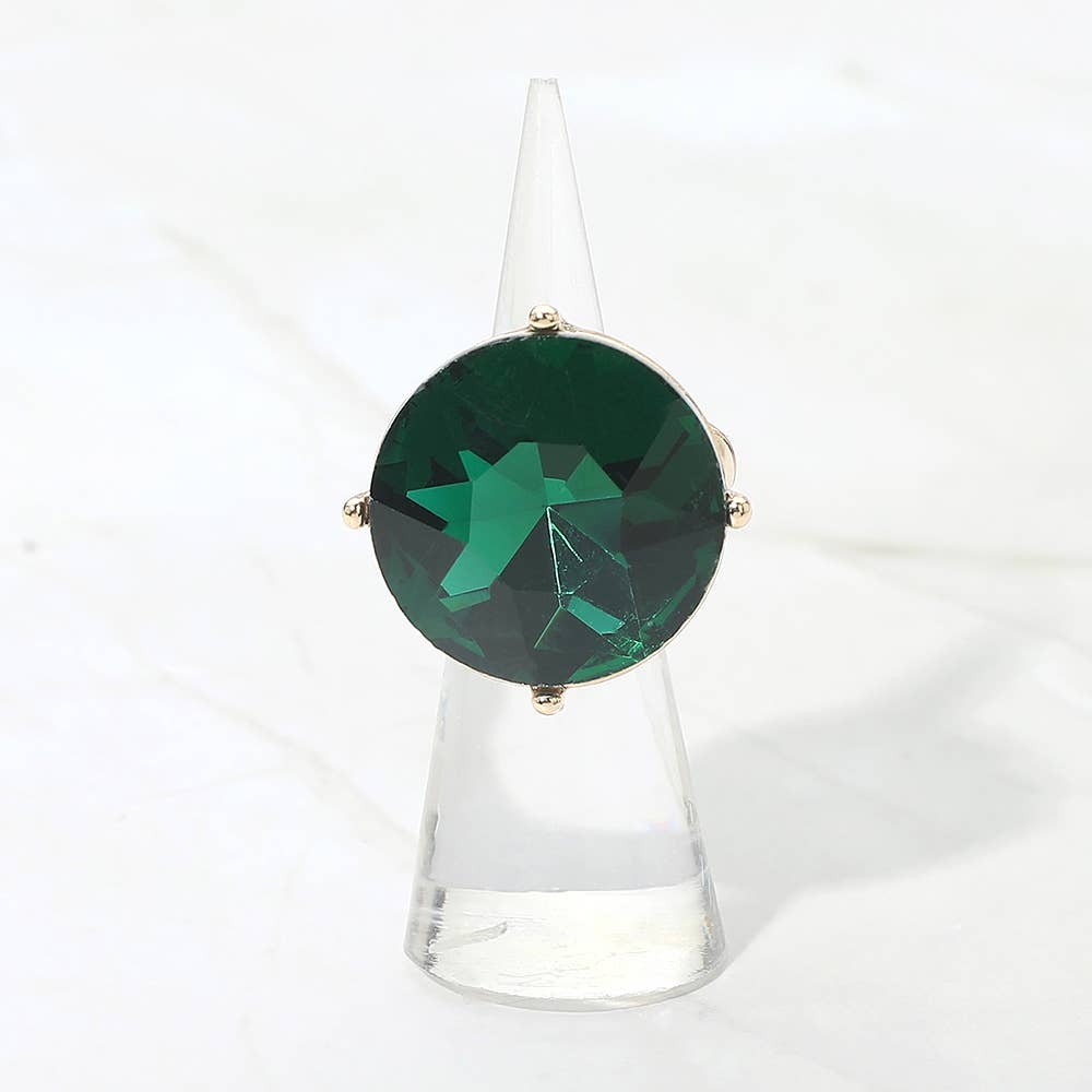 Bold Round Faceted Stone Accent Statement Stretch Ring