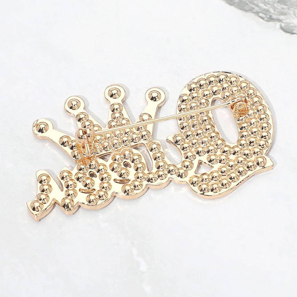 Rhinestone Pave Crown Queen Pin Brooch