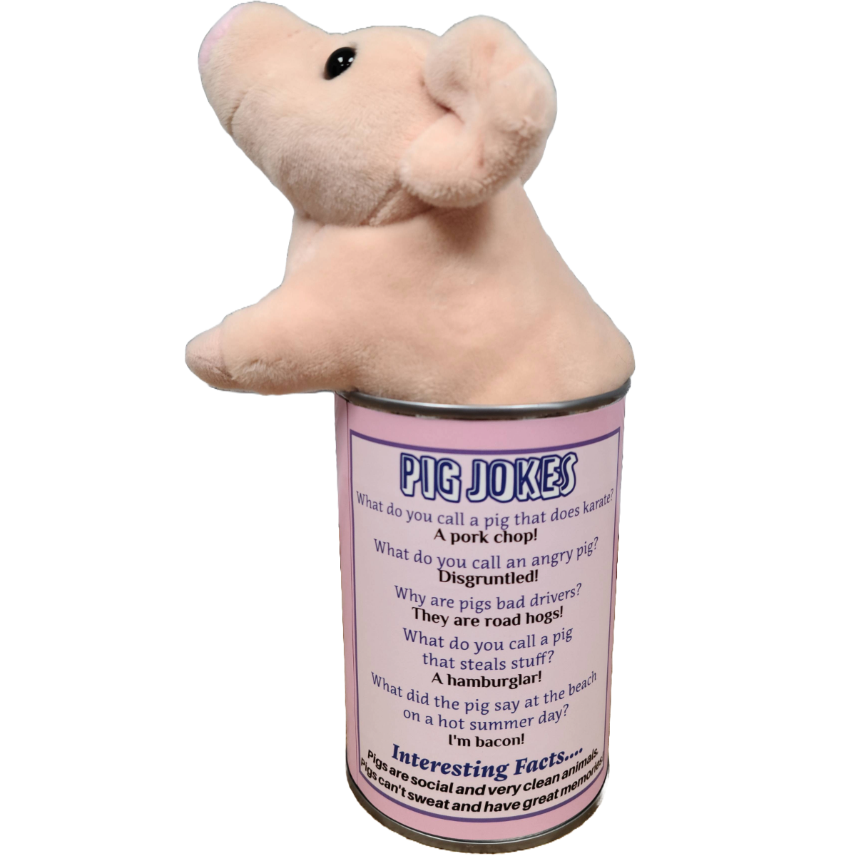 Canned Pig | Stuffed Farm Animal Plush w/Funny Jokes | Gift: Pop Top Lid