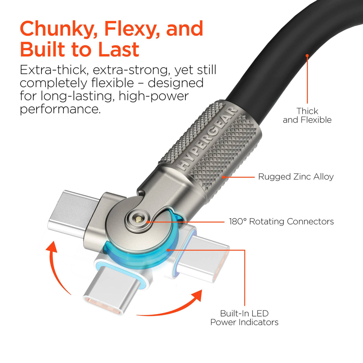 Chunky180° 100W USB-C to USB-C Rugged Fast Charge Cable 6ft
