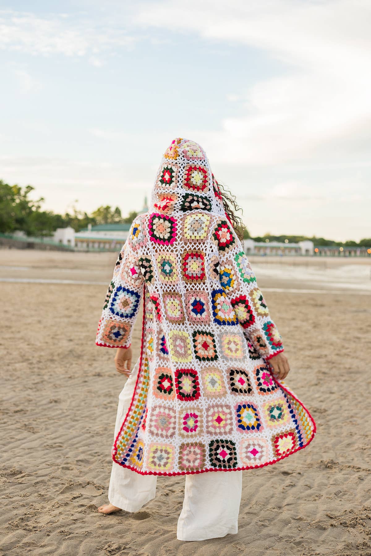 Hooded Granny Crochet Kimono: Black