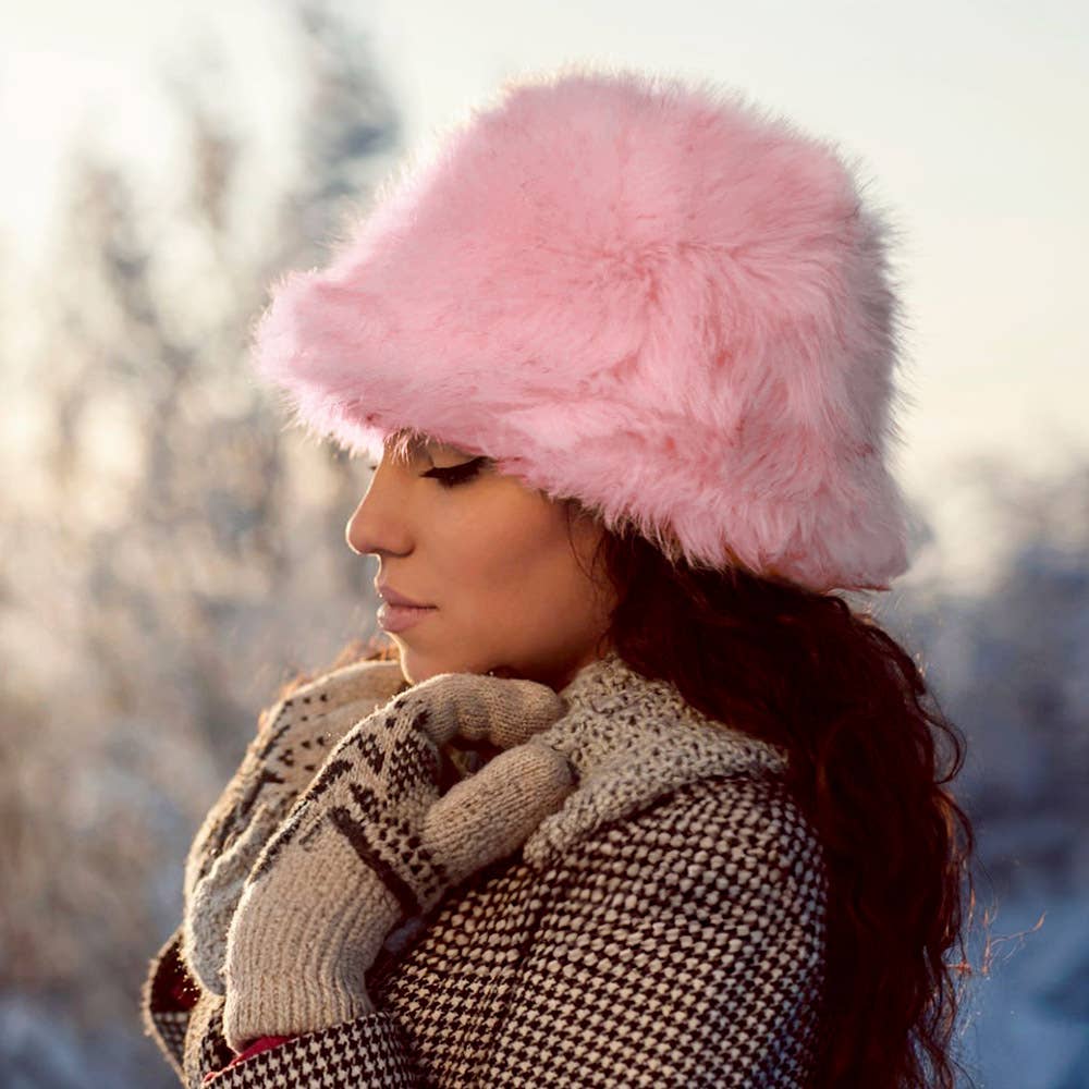 Fuzzy Faux Fur Bucket Hat
: Pink