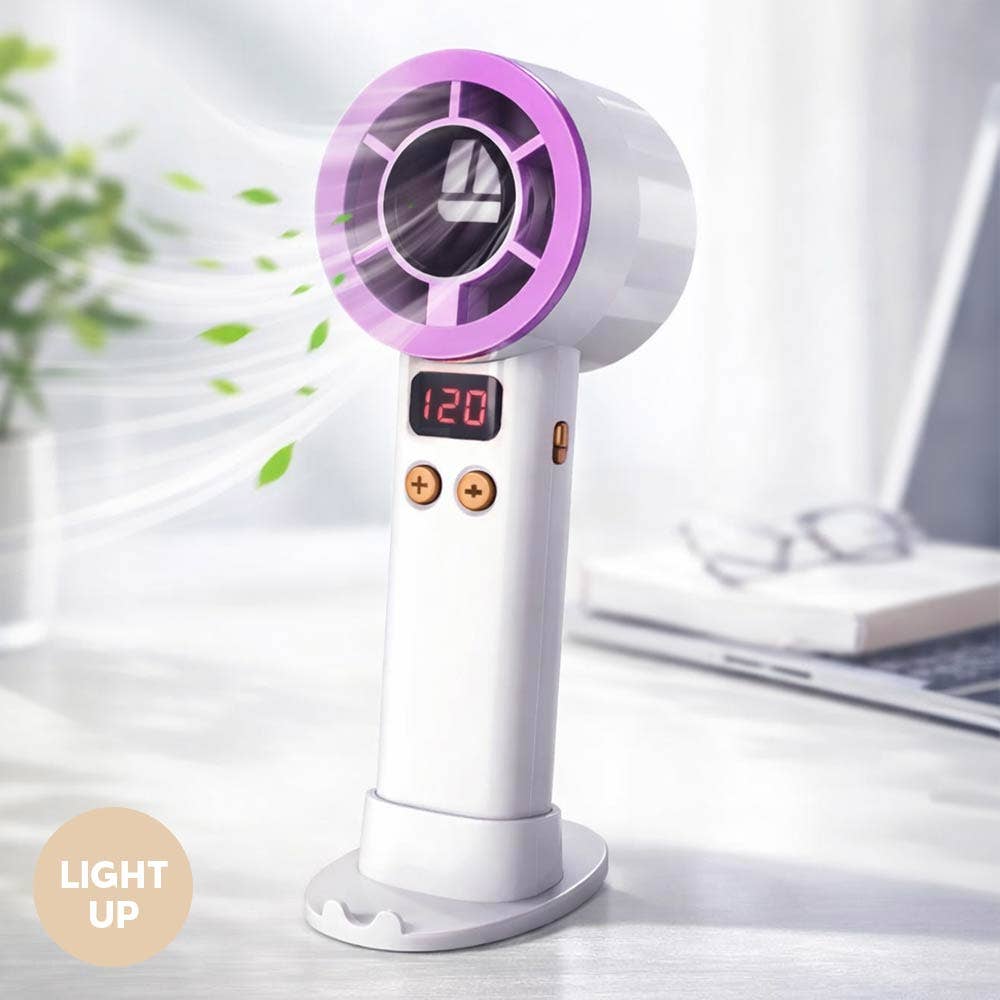 Light Up Digital Display Adjustable Speed Phone Stand Portable Handheld Mini Fan