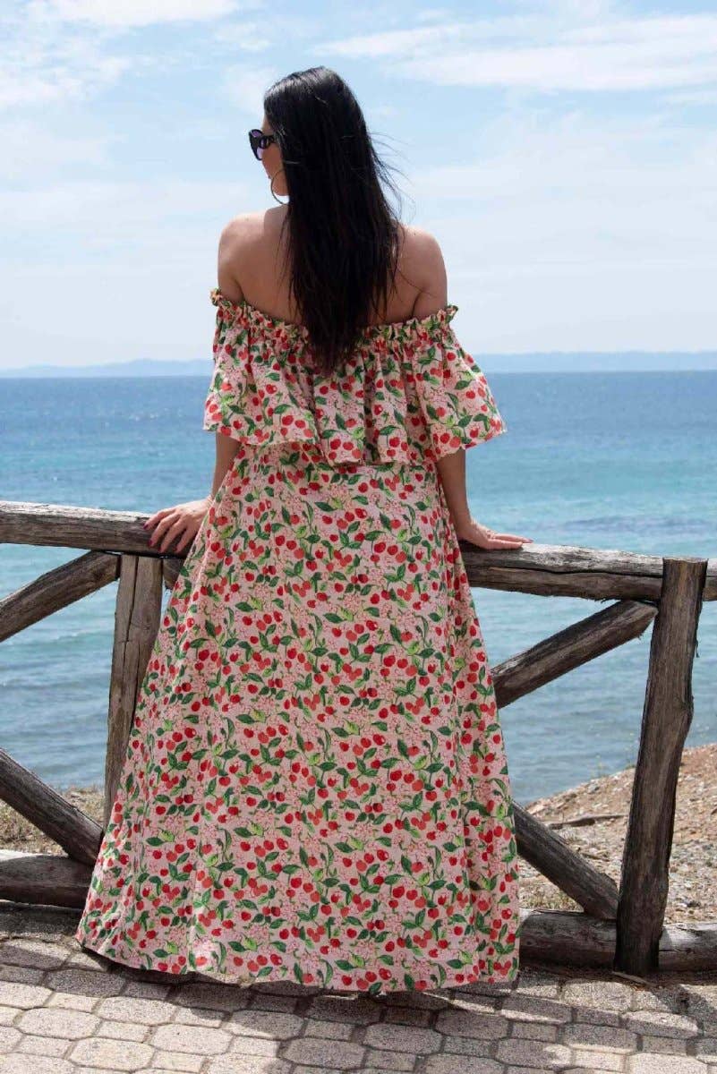 Linen Loose Off Shoulders Dress Tara: Floral